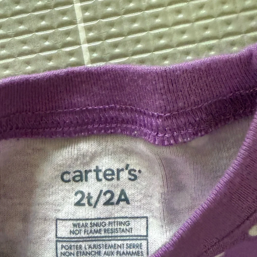 Carters|Baby girl/toddler pajamas top set in Purple polka dot & novelty cat•2T